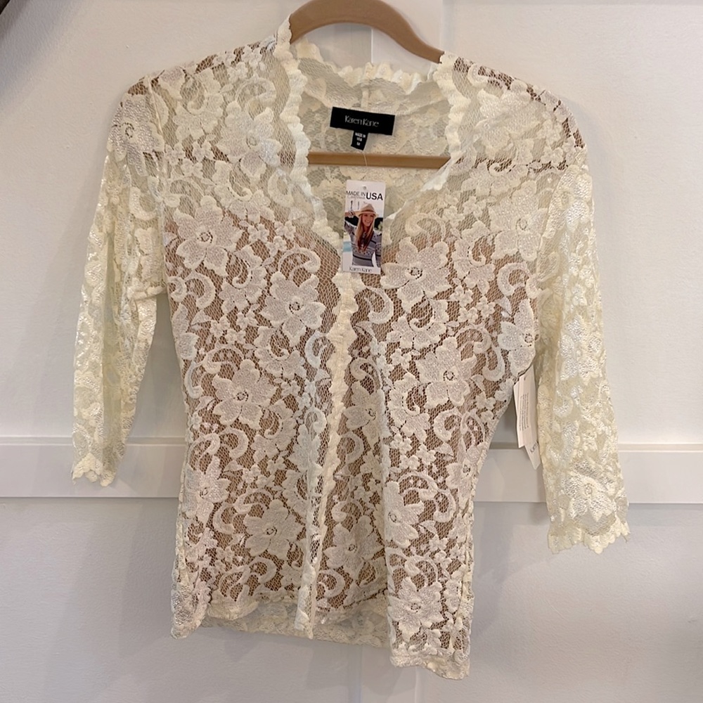 Karen Kane Off White Lace Top
